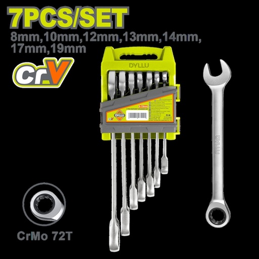LLAVE MIXTA 8 - 19 MM CON RACHE JUEGO X 7 PZS DYLLU (DTSP4207)