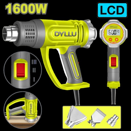PISTOLA CALOR CON TEMPERATURA AJUSTABLE PANTALLA LCD 1600W  INCLUYE 3 BOQUILLAS  DYLLU (UDTHG1530)