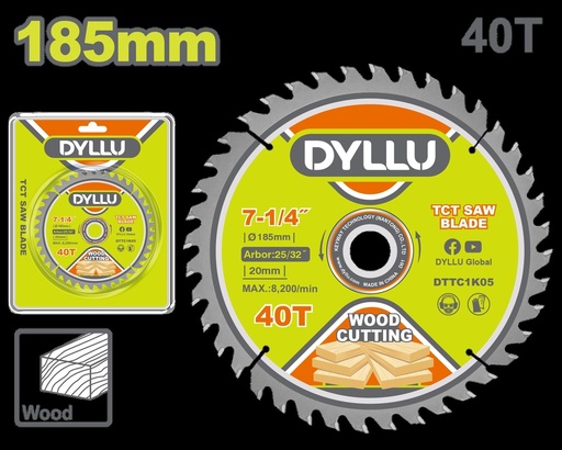 DISCO CORTE MADERA 7-1/4" X 40T DYLLU (DTTC1K05)