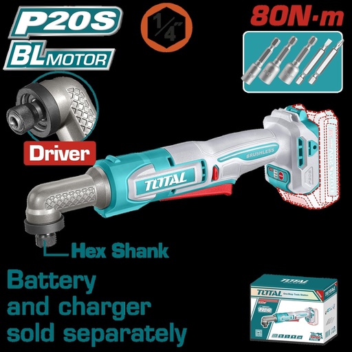 ATORNILLADOR DE IMPACTO DE ANGULO 1/4" 20V 80NM INCLUYE ACCESORIOS BATERIA Y CARGADOR SE VENDEN POR SEPARADO INDUSTRIAL SUPER TOTAL (TAIRLI2081)