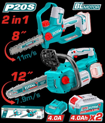 COMBO INALAMBRICO 20V SIERRA MINI 8" + MOTOSIERRA 12" + 2 BATERIAS 4.0AH + CARGADOR INDUSTRIAL SUPER TOTAL (UTOSLI251085)