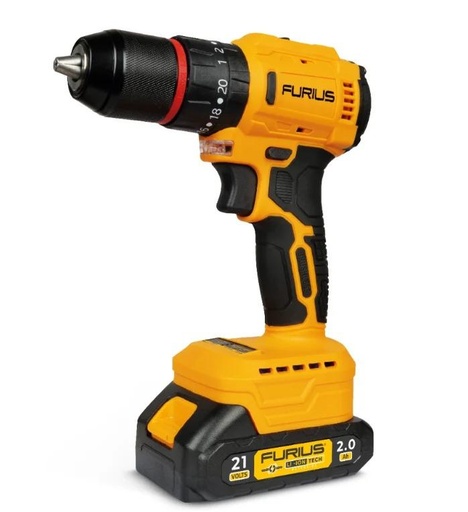 TALADRO INALAMBRICO PERCUTOR BRUSHLESS 1/2" 45NM INCLUYE BATERIA 21V 2.0AH Y CARGADOR FURIUS (FBD2149K)