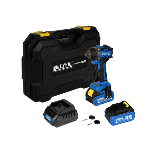 PISTOLA IMPACTO INALAMBRICA SIN ESCOBILLAS 1/2" 21V 350NM 400W ELITE INCLUYE 25 ACCESORIOS + 2 BATERIA 3A.H + CARGADOR (XIW2135K)