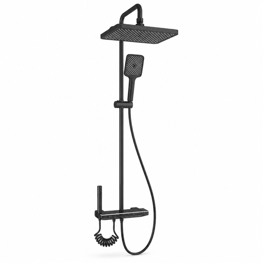 JUEGO DE DUCHA CUADRADA + DUCHA TELEFONO + SOPORTE NEGRA UDUKE (HT4001)
