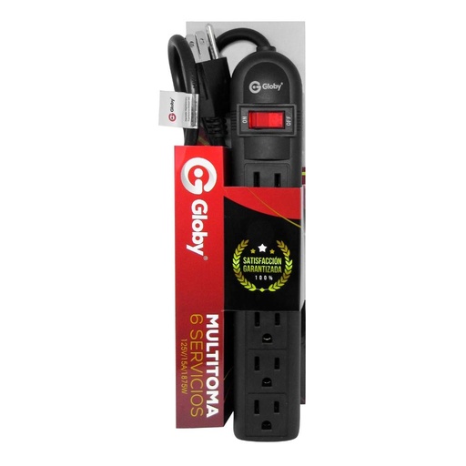 TOMA MULTIPLE X 6 NEGRO GLOBY CON CABLE 75 CM (WP6-4)