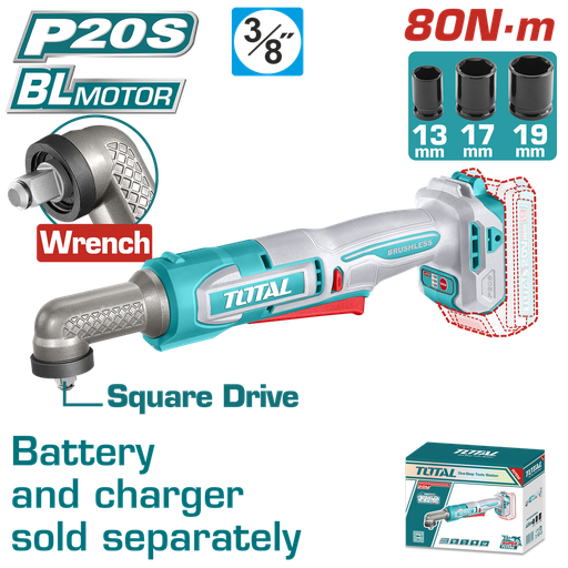 ATORNILLADOR DE IMPACTO DE ANGULO 3/8" 20V 80NM INCLUYE ACCESORIOS BATERIA Y CARGADOR SE VENDEN POR SEPARADO INDUSTRIAL SUPER TOTAL (TAIWLI2081)