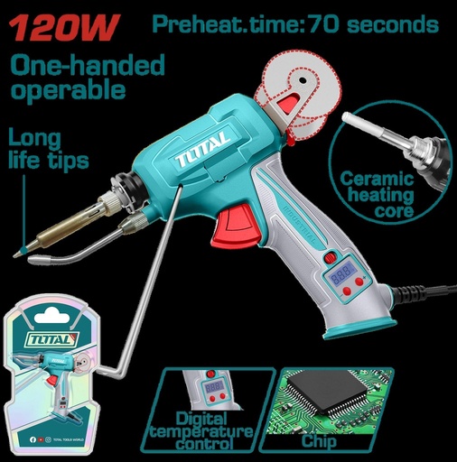 CAUTIN PISTOLA DE SOLDAR 120W CON CARRETE INDUSTRIAL TOTAL (UTET360732)
