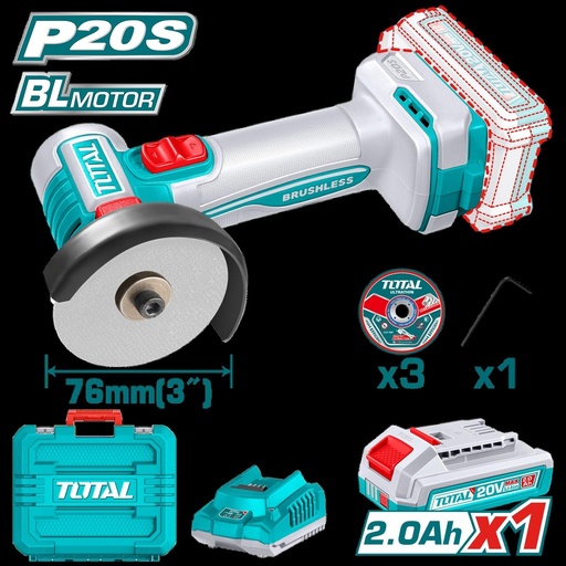 MINI PULIDORA 3" INALAMBRICA 20V INCLUYE 3 DISCOS + 1 BATERIA 2.0AH Y CARGADOR INDUSTRIAL SUPER TOTAL (UTAGLI207625)