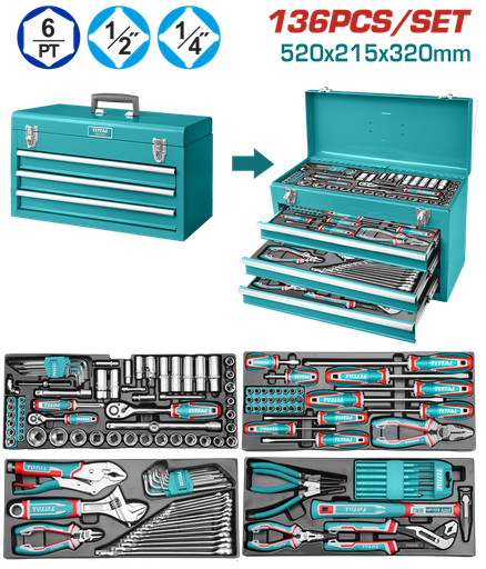 CAJA HERRAMIENTA METALICA INCLUYE 136 PZS INDUSTRIAL SUPER TOTAL (THTCS351367)