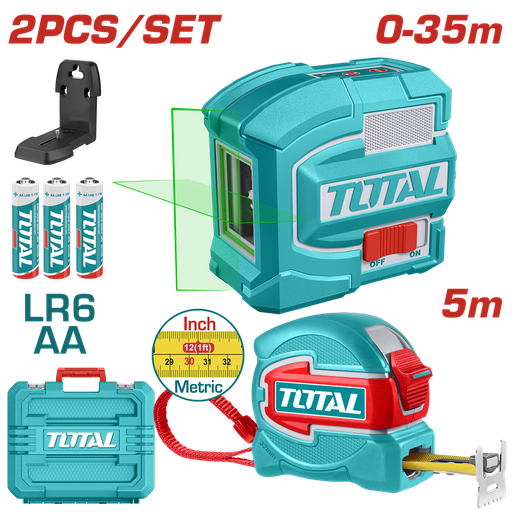 KIT NIVEL LASER 0-35M  LUZ VERDE  2  LINEAS + METRO 5MINDUSTRIAL SUPER TOTAL (TLL680081)