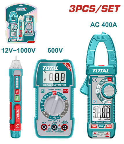 KIT MEDIDOR DE CORRIENTE DIGITAL INCLUYE PROBADOR - TESTER - PINZA INDUSTRIAL  SUPER  TOTAL (TMT23069)