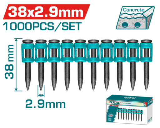 CLAVOS DE DISPARO CONTINUO 38X2.9MM PARA CONCRETO SUPER TOTAL (TAC02381)(CAJA POR 1000)