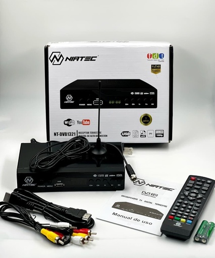 DECODIFICADOR TDT NIATEC CON WIFI-ANTENA- CABLE HDMI-CABLE AV-CONTROL (NT-DVB1321)