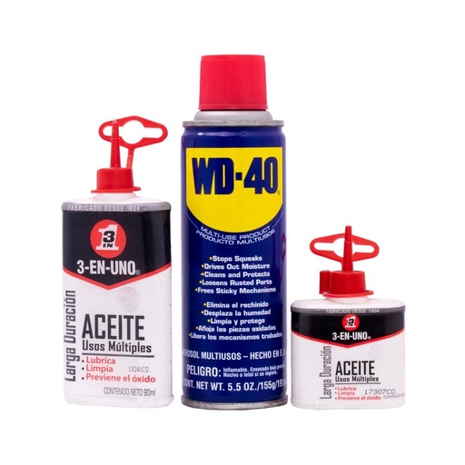 COMBO 3 EN 1 + WD 40 (12 ACEITE 30 ML + 12 ACEITE 90 ML + GRATIS  1 WD 40- 5.5 ONZ)