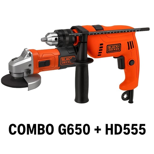 COMBO BLACK & DECKER PULIDORA  4 1/2 650W (G650-B3) + TALADRO 1/2 550W PERCUTOR V.V-R (HD555-B3)