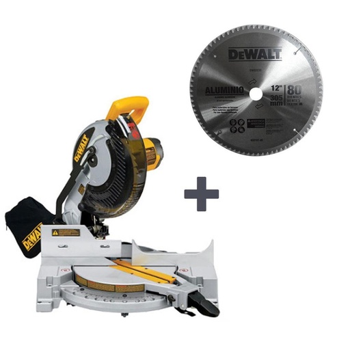 SIERRA ACOLILLADORA (INGLETEADORA) DEWALT 12 15 AMPS (DWS715-B3A) + DISCO ALUMINIO DEWALT 12 X 80