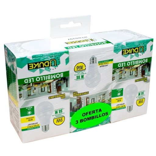 COMBO X 3 BOMBILLO LED 9W UDUKE LUZ DIA E27 (6500K)(HT80397)