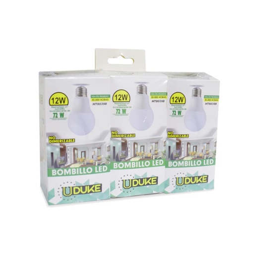 COMBO X 3 BOMBILLO LED 12W UDUKE LUZ DIA E27 MULTIVOLTAGE (6500K)(HT80398)