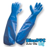Guantes Semicorrugados • Uso Industrial • Color Azul • 23.62” (60cm), con manga • “Blue PVC Long” - Talla 10