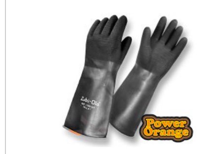 Guantes Caucho Negro Texturado • Reverso Naranja • Largo: 14” (35.56cm) • Borde Rodillo •“PowerOrange” - Talla 9