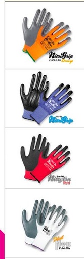 Guantes Nylon, recubiertos en Nitrilo • DIP NORMAL •“Fácil Flex” - Talla 9