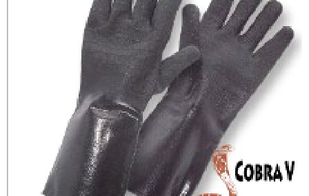 Guante de neopreno negro corrugado, puño largo • Largo 35cm, para uso industrial. “Cobra V”