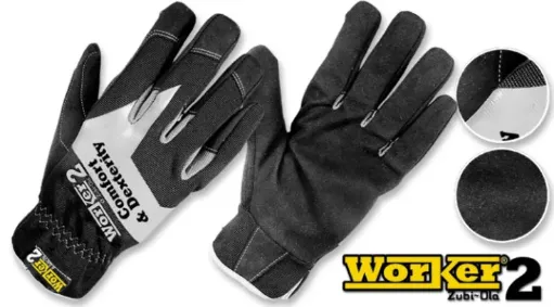 Guantes Industriales en Tela Poliéster y Cuero Sintético • “Worker2” - Talla L