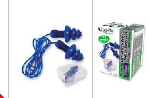 Protector Auditivo Tipo Tapón, anillos, premoldeado, reutilizable. • Cordón PVC • Triple Reborde • UT NRR 26 dB • Caja plástica - Con Cordón