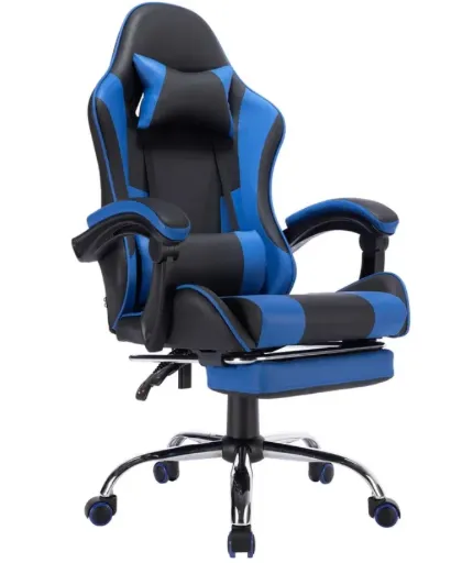 Silla de Escritorio Matrix Gamer Giratoria Masajeadora Reposapiés 53,5x129x64 cm Azul/Negro Just Home Collection
