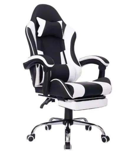 Silla de Escritorio Matrix Gamer Giratoria Masajeadora Reposapiés 53,5x129x64 cm Blanco/Negro Just Home Collection